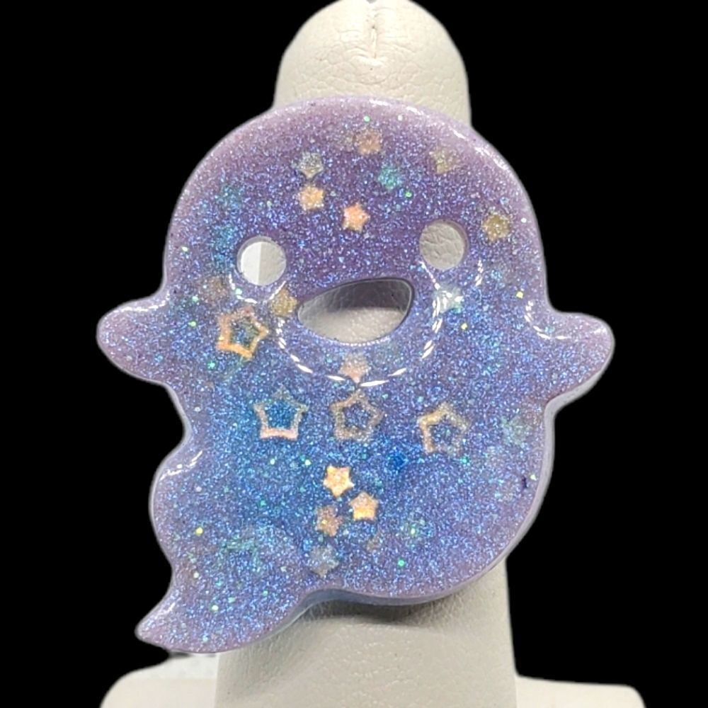 Lavender Glitter Ghost Ring with Gold Star Accents